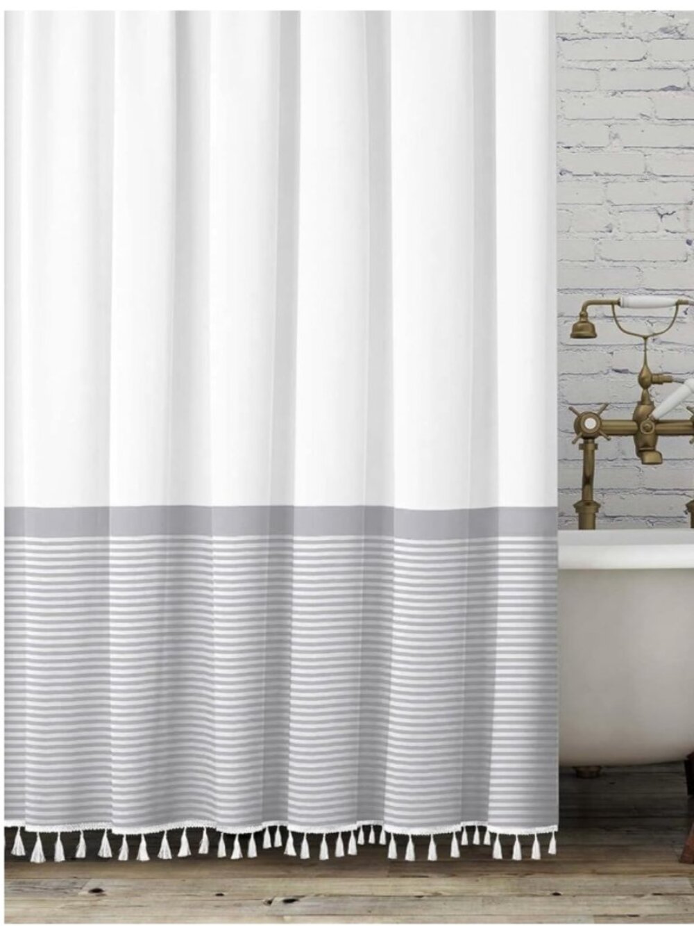 New gray and white fabric tassel shower curtain 72"x96"